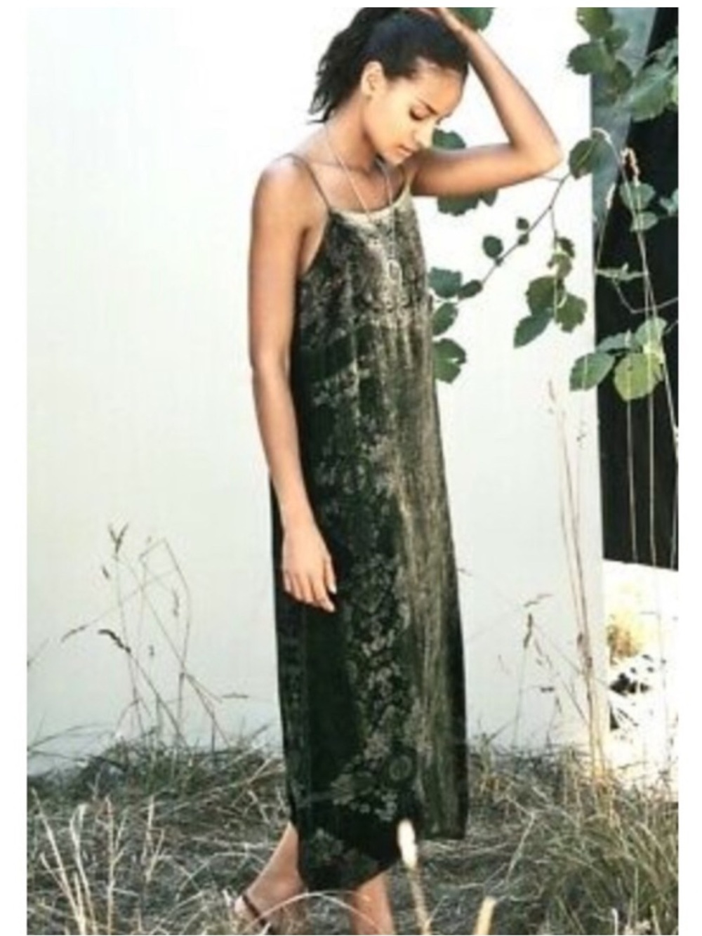 Floreat Carina Velvet Burnout Strappy Slip Dress Size XL Forest Fairy Boho Silk